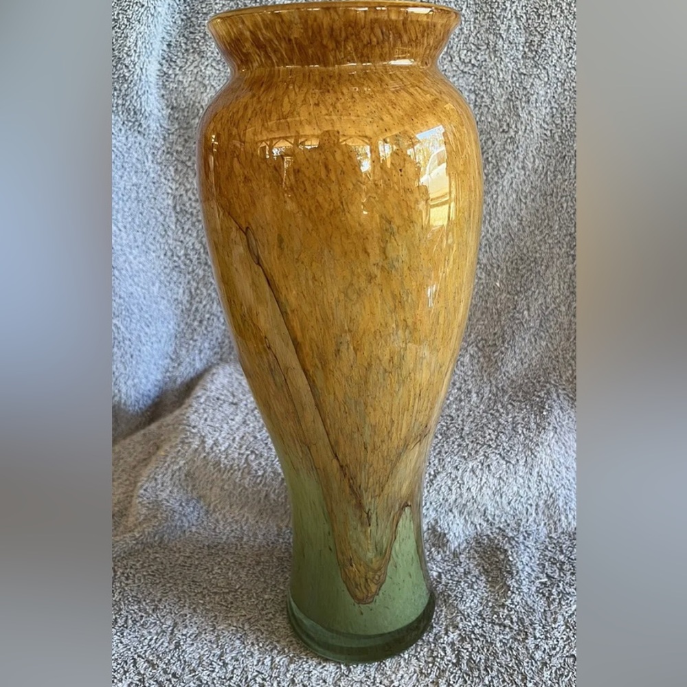 Vintage Hand Blown Art Glass Vase Circa. 1960’s. Green and Brown